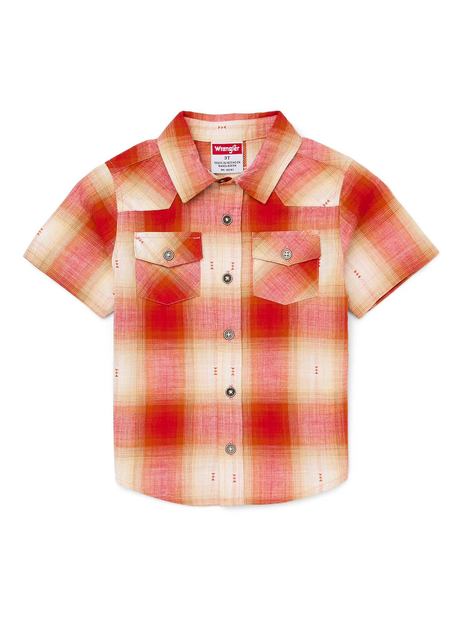 Wrangler Short Sleeve Button up Shirt with Pull-up Joggers, 2-Piece Set, 2T-4T